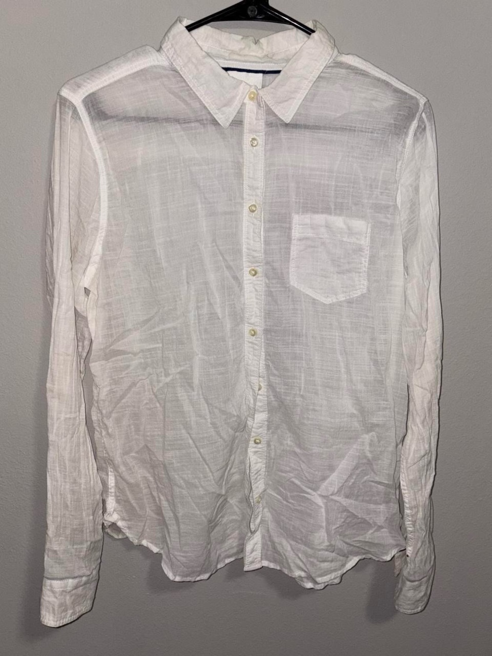 Lightweight cotton white button-up shirt with